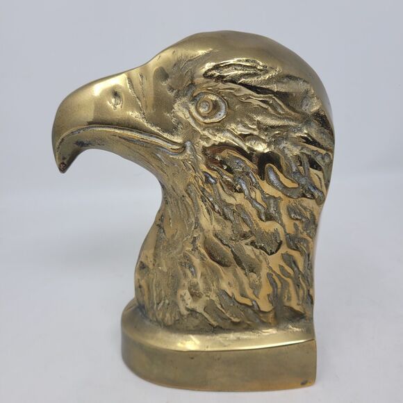 Eagle Head PAIR VTG Bookend or Brass Door Stopper Heavy "MadMen" 1950's Federal - Picture 10 of 13